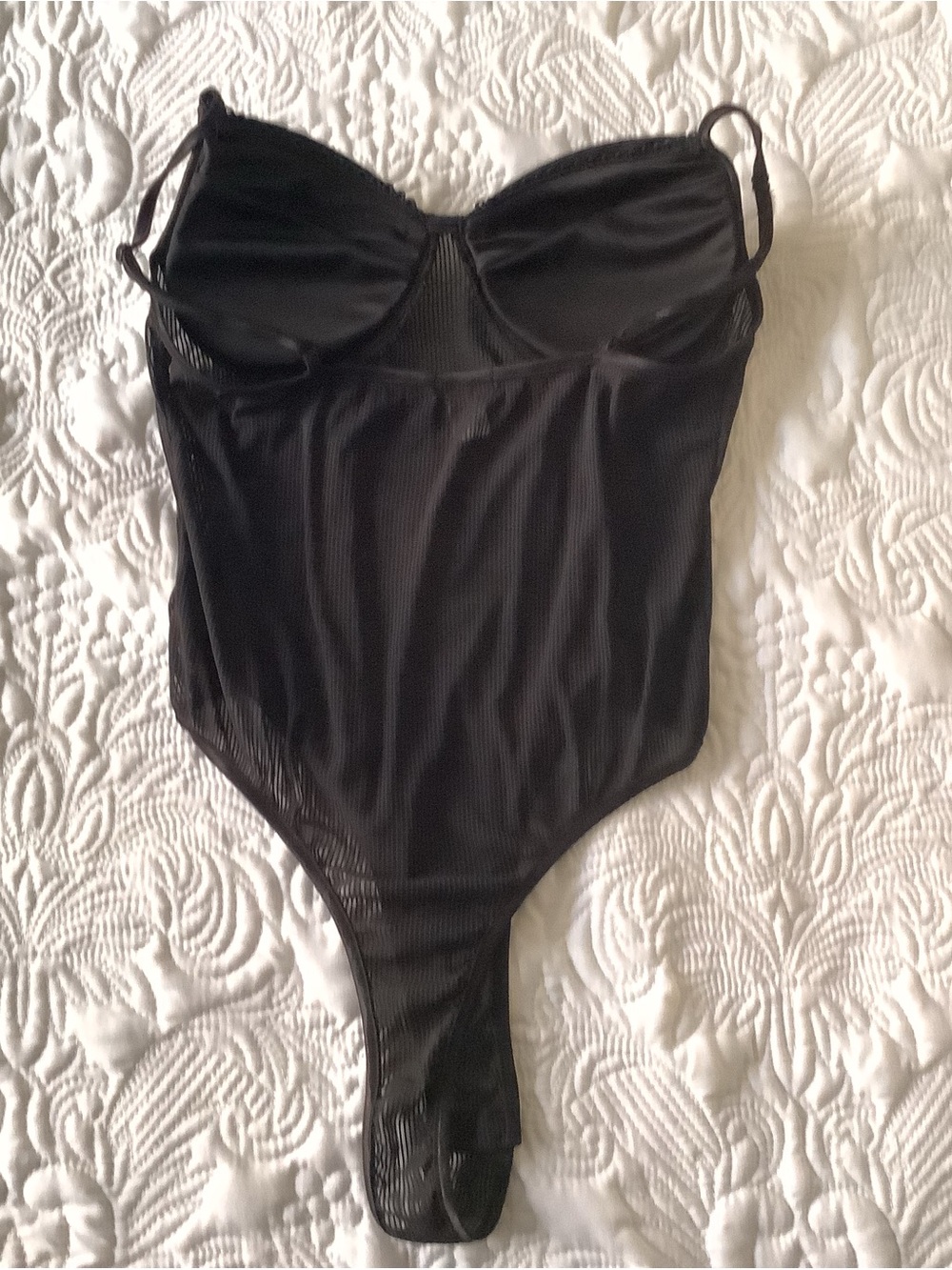 Bozzolo Black Ribbed Tank Bodysuit with Built-In Support - Picture 2 of 4
